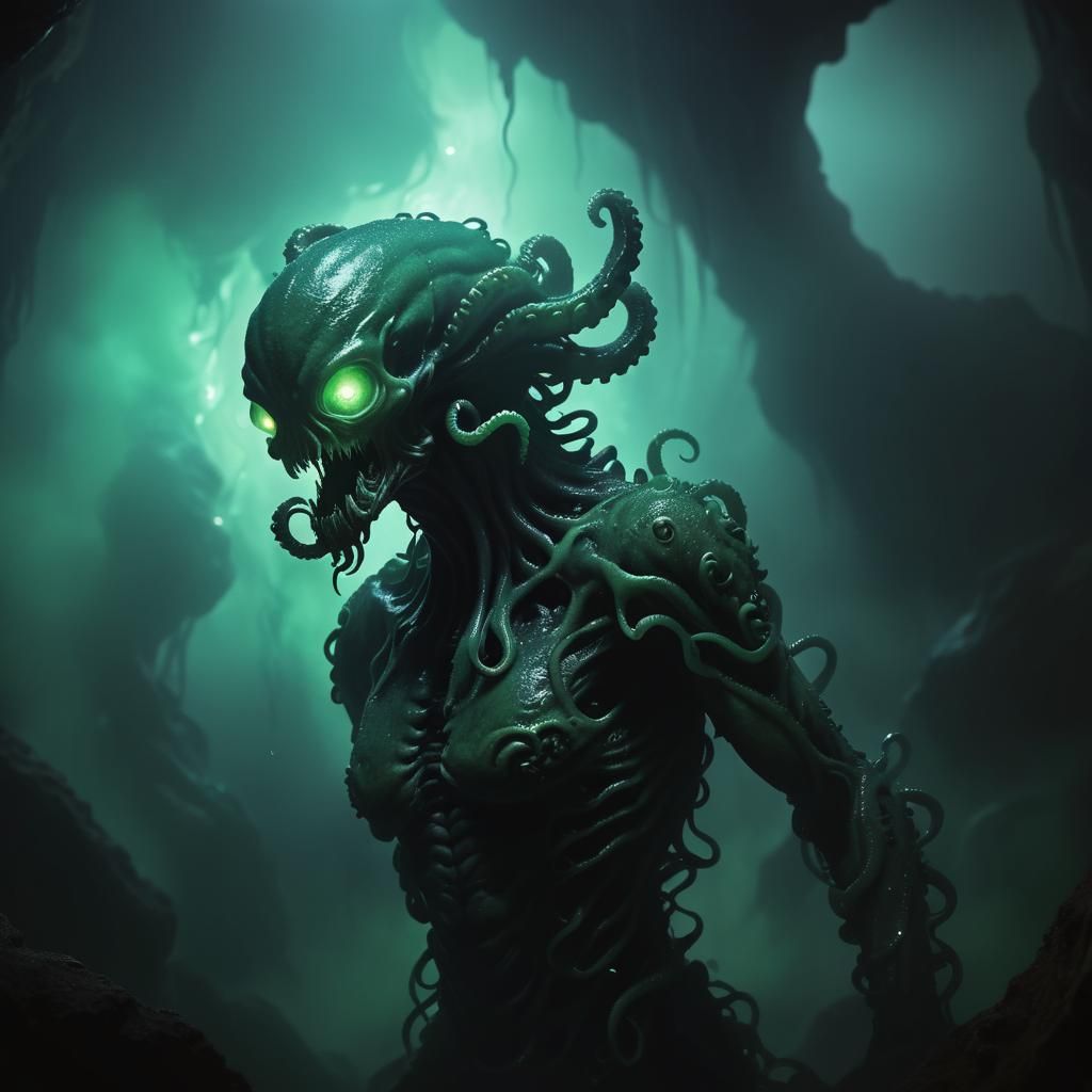 Surreal Zerg Creature in Dystopian Cave