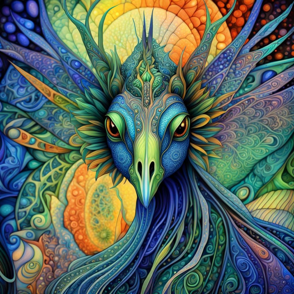 Divine Stork in Ethereal Filigree Shadows