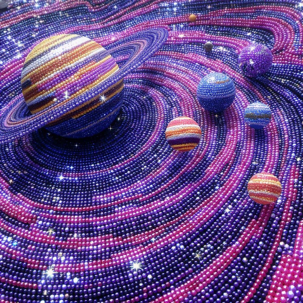 Beaded Solar System Artwork in Psychedelic Style