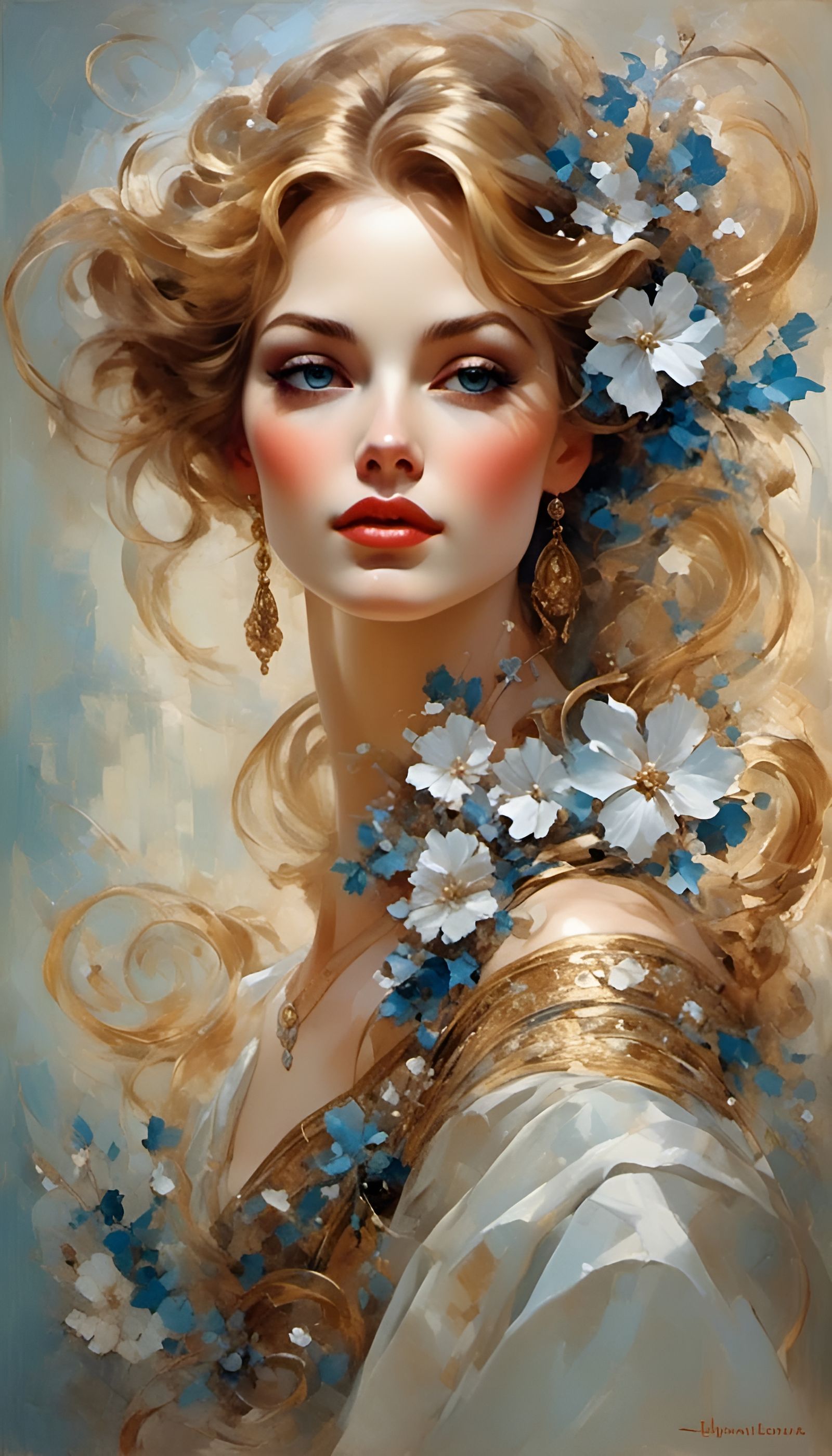 Psychedelic Floral Portrait in Dynamic Line Art