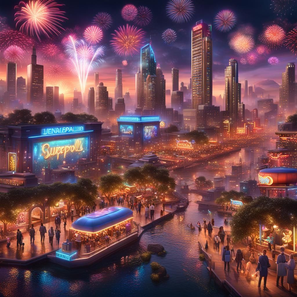 Megapolis: Neon, Fireworks, and Celebration