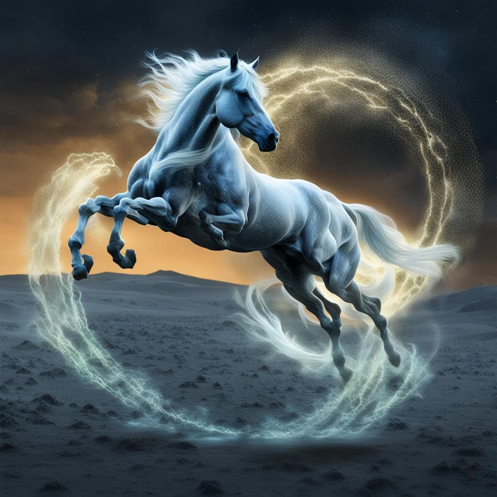 Ethereal Lunar Horses Ascending in 3D Render