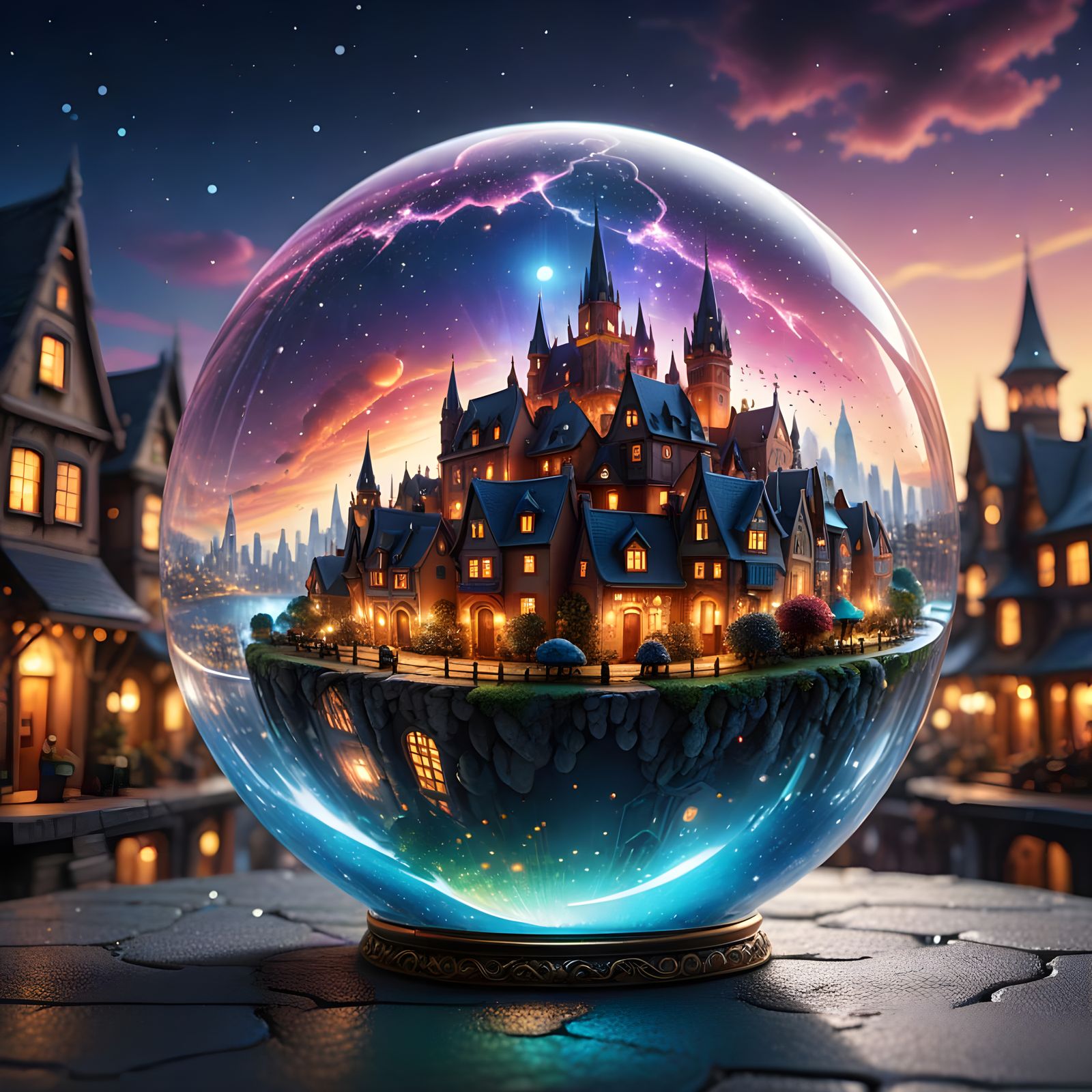 Magical Floating Orb City in Fantasy Art