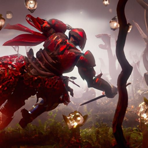 Red Knight in Battle: Dark Fantasy Concept Art