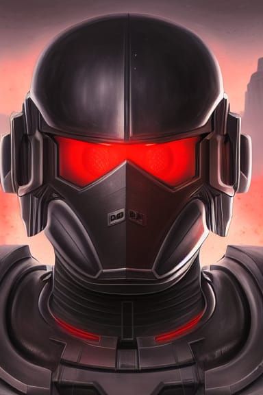 Cybernetic Soldier Portrait in Destroyed Sci-Fi Base