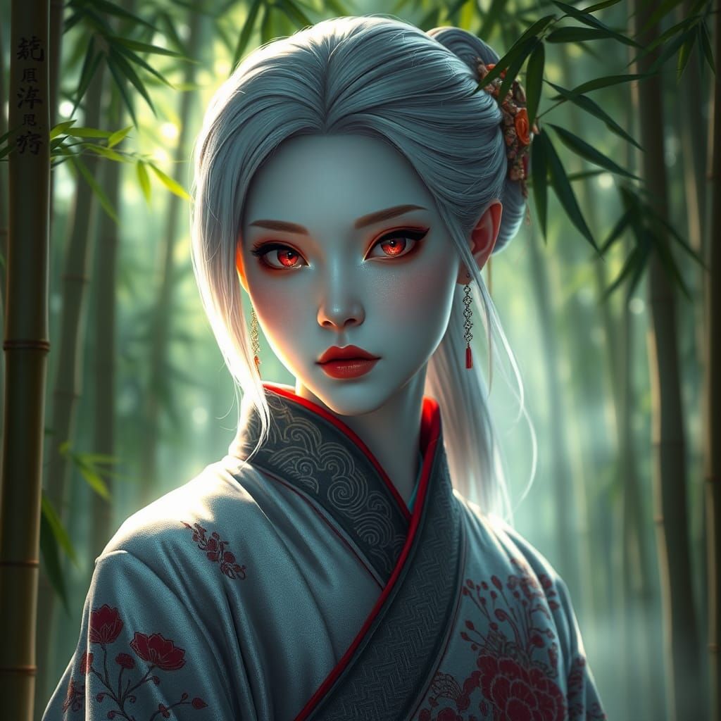 Albino Woman in Hanfu, Dramatic Lighting