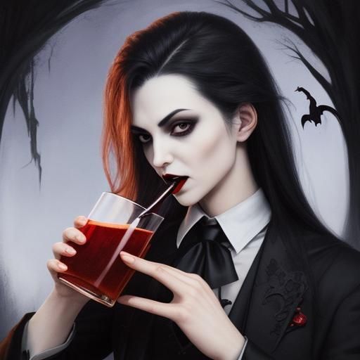 Vampire Drinking Blood in Dark Gothic Style