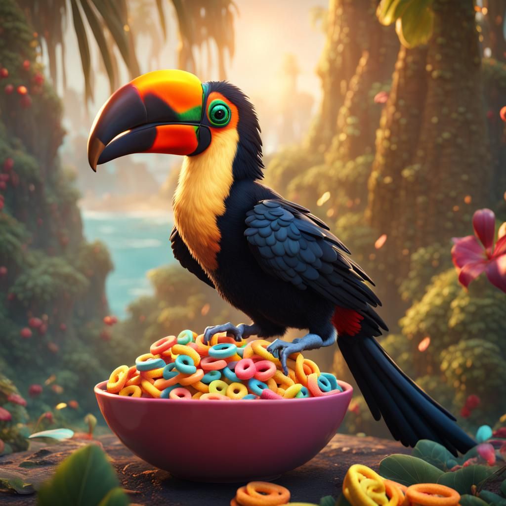 Toucan Enjoys Fruit Loops: Fantasy Concept Art