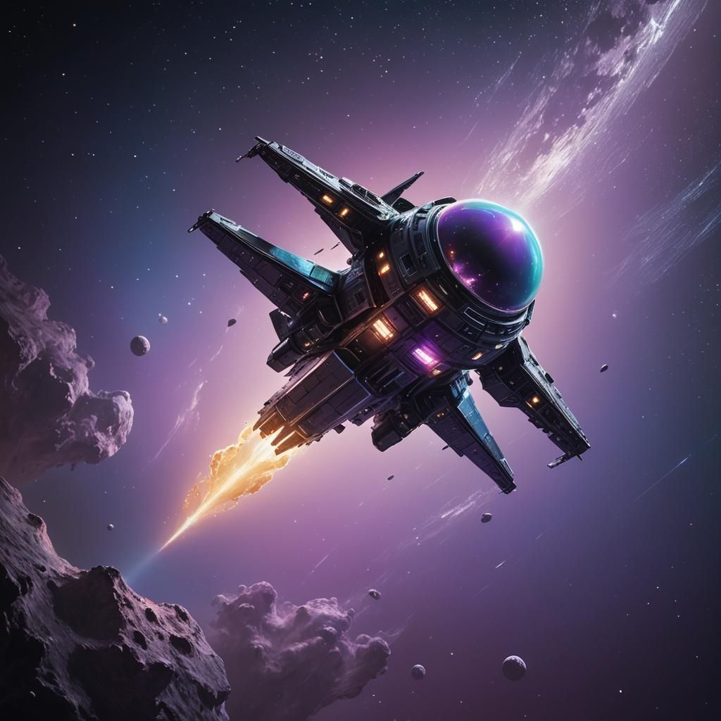 Holographic Spacecraft Approaches Moon in Sci-Fi Art