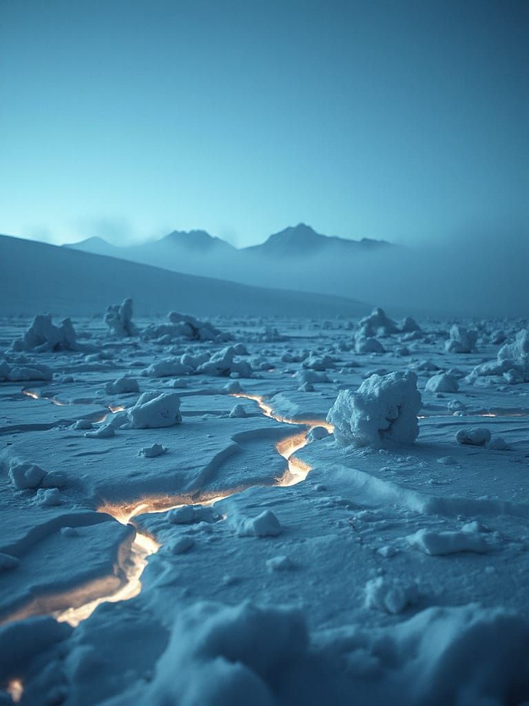 Surreal Biological Winter Landscape with Luminous Veins