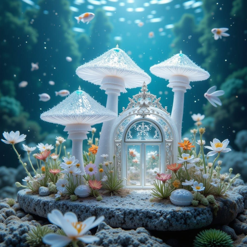 Underwater Crystal Toadstool Houses: Jacek Yerka Style