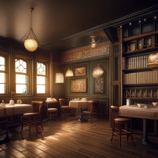 Fantastical Cafe Concept Art in Detailed Matte Painting Styl...