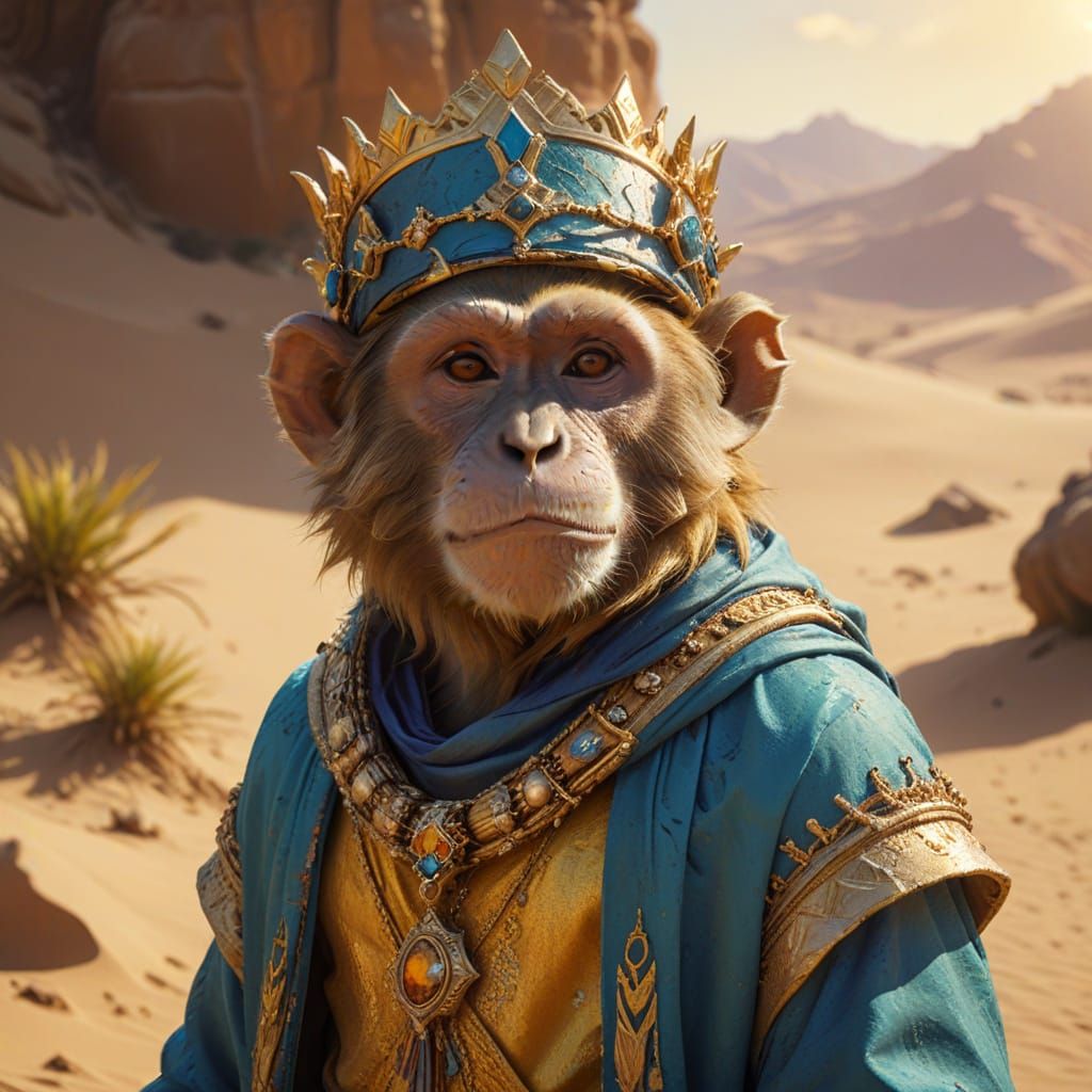 Regal Monkey King Surveys Desert Kingdom