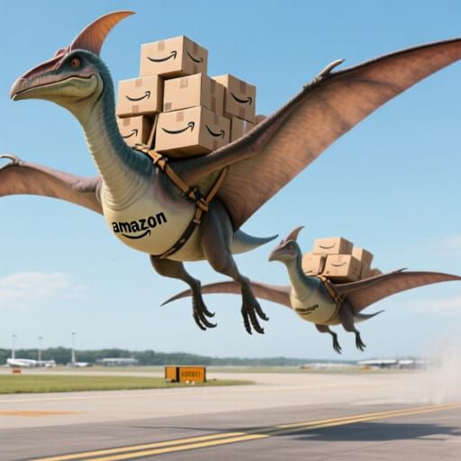 Pterodactyls Delivering Amazon Packages