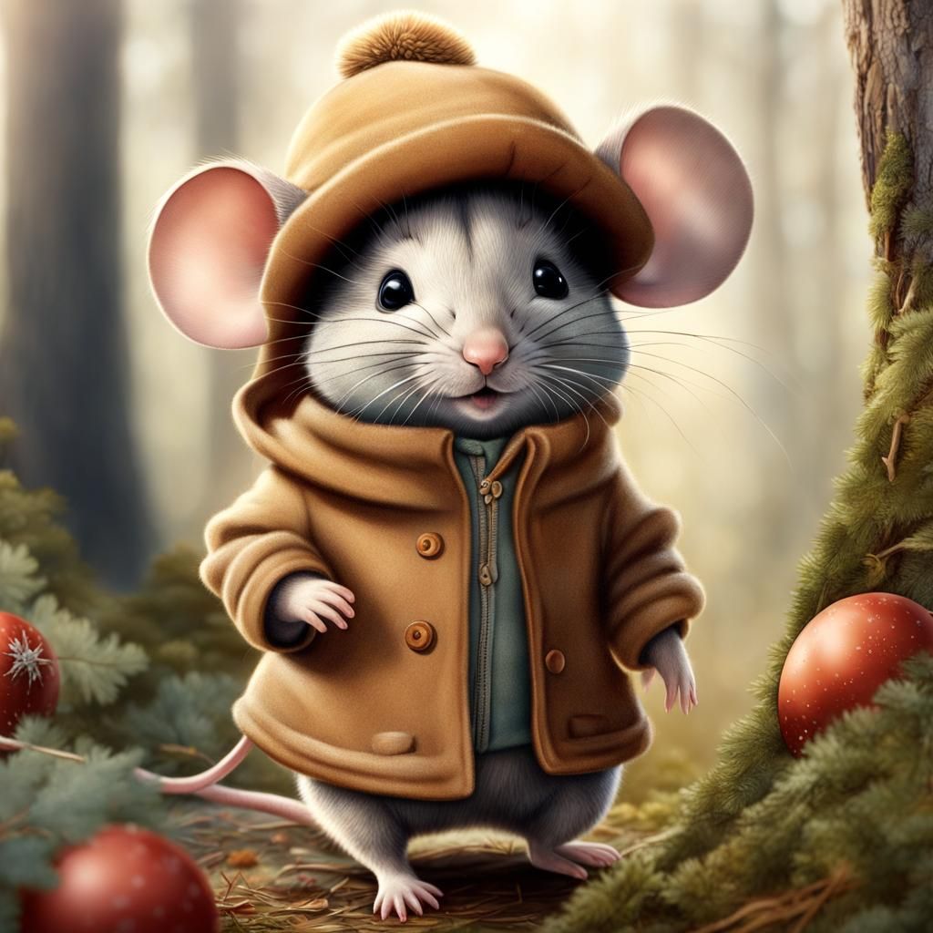 Baby Mouse in Winter Clothes, Beatrix Potter Style