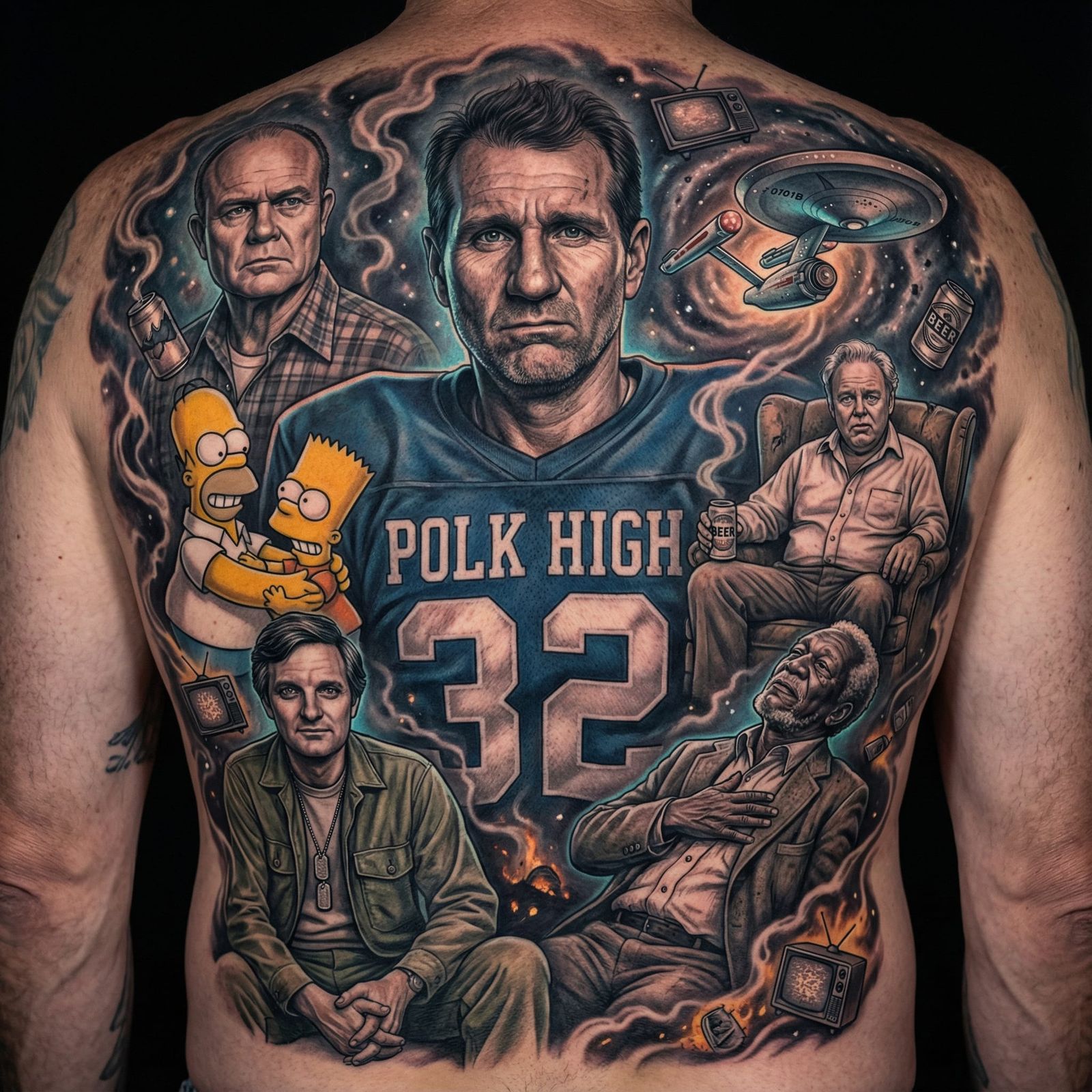 Tattoo Illustration of Iconic TV Dads with Pop Culture Icons