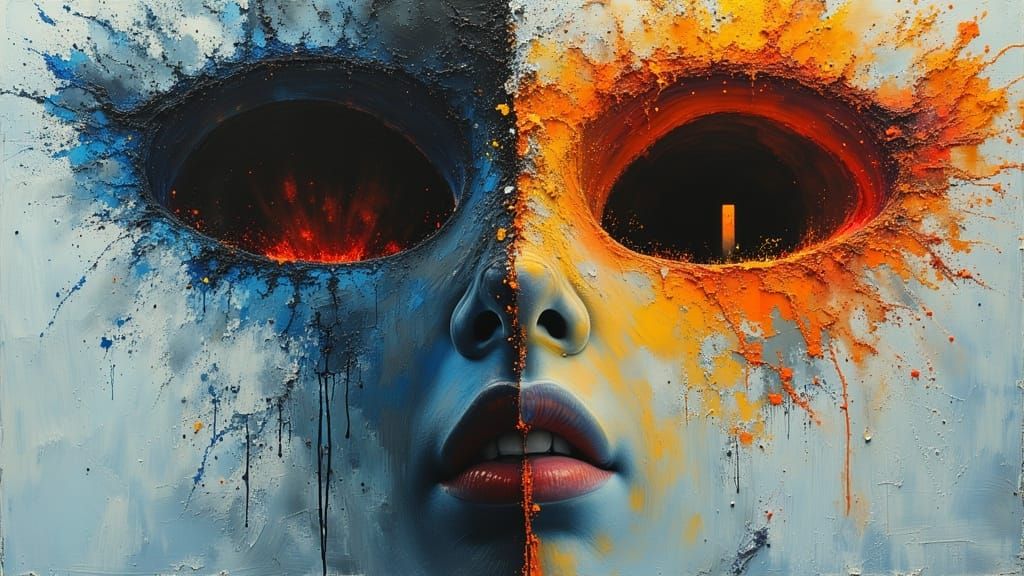 Fragmented Portrait of Woman's Rebirth in Oil Paint