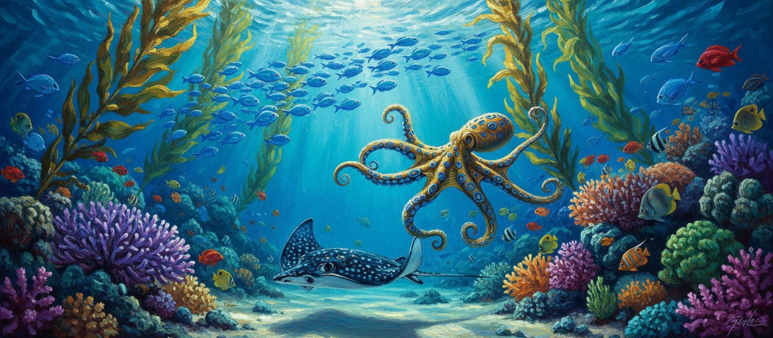 Blue Ring Octopus Among Great Barrier Reef Life