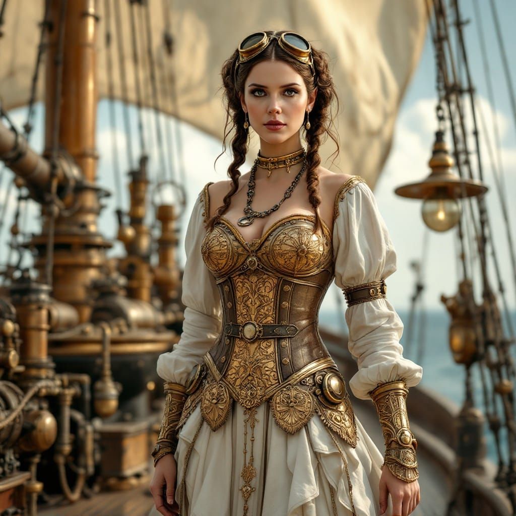 Steampunk Princess Leia on a Vintage Steamboat