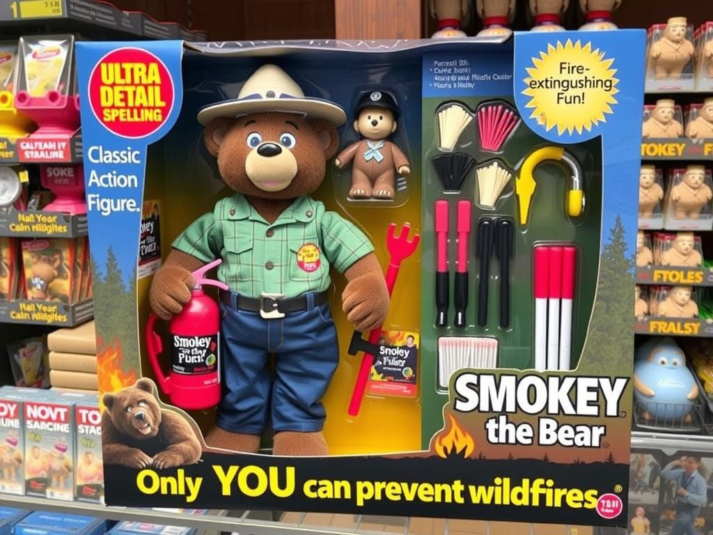 Classic Smokey the Bear Action Figure Box Art in Vibrant Col...