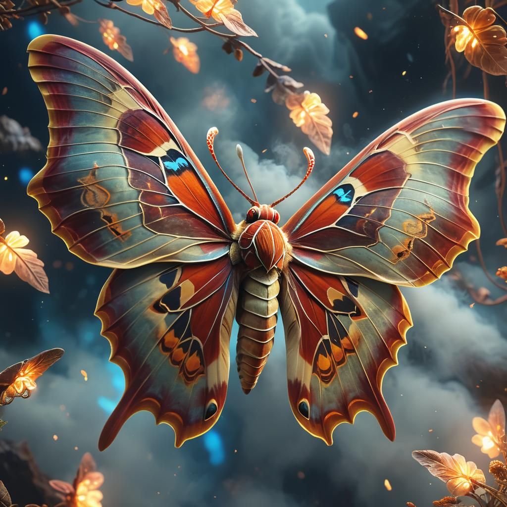 Ethereal Atlas Moth Flight in Fantasy Style
