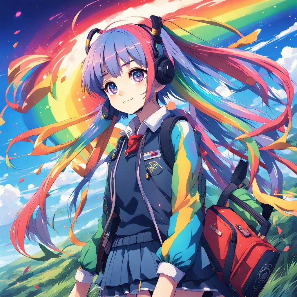 Rainbow Anime Girl in Studio Trigger Style
