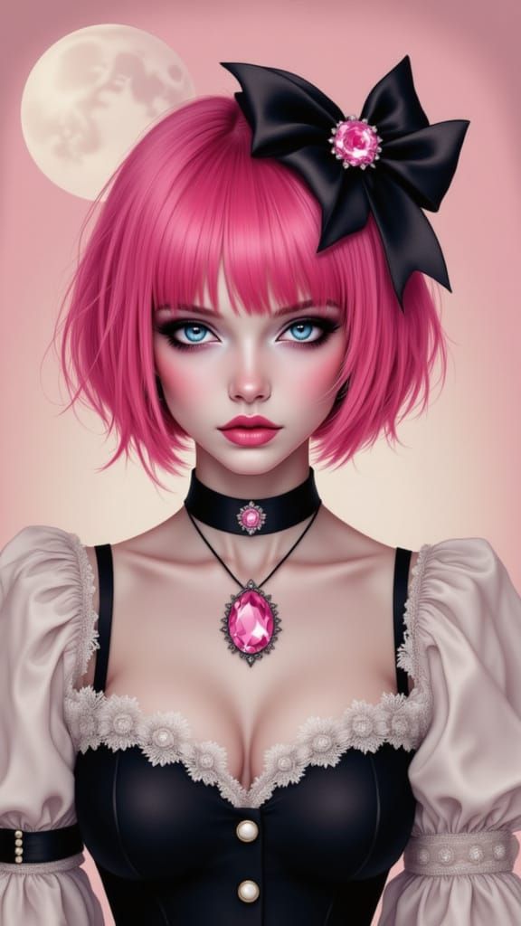 Surreal Pin-Up Portrait with Heterochromatic Eyes and Full M...