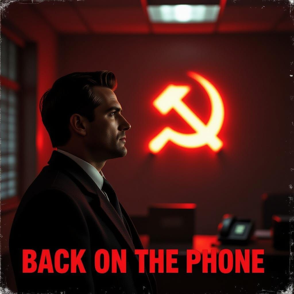 Man Gazes into Distance in Red-Hued Office