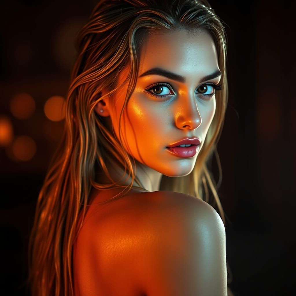 Golden Skin Portrait in Film Noir Style