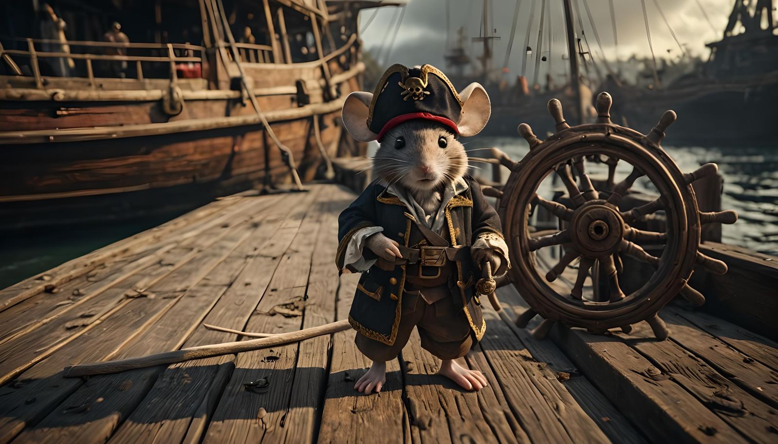 Pirate Mouse Captain on the Dock