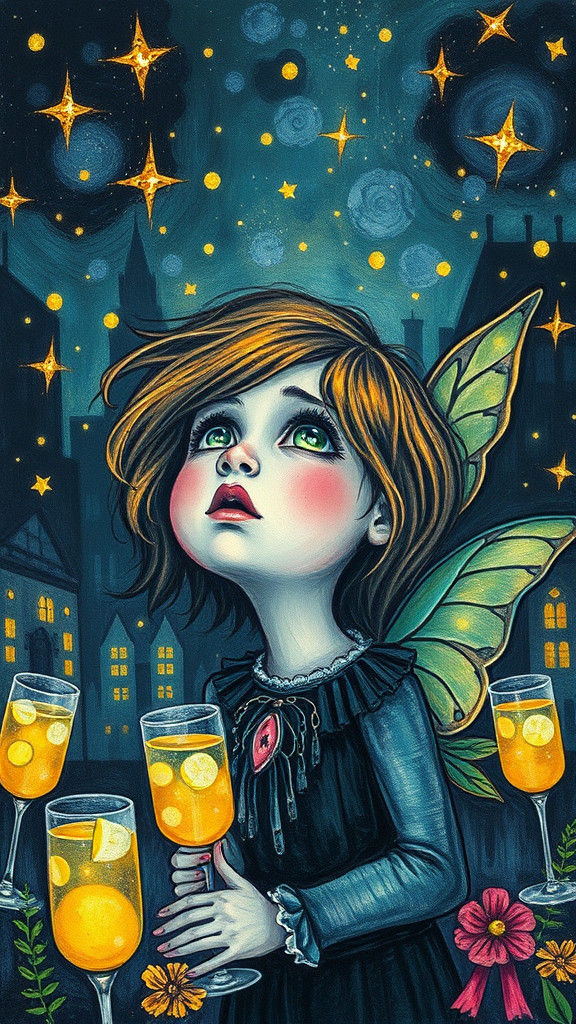 Cosmic Lemonade Dreamscape: Crayon Drawing in Naive Style