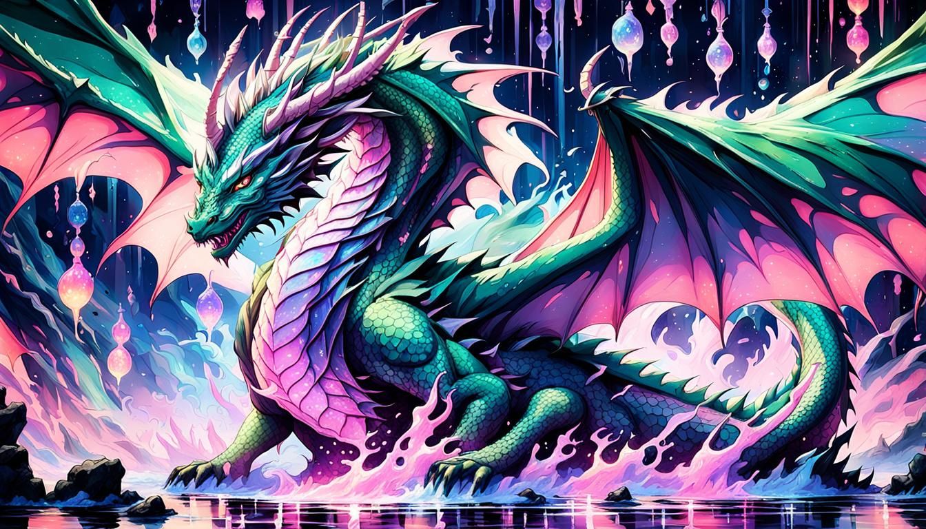 Anime Dragon Girl with Shimmering Lights in 3D Art