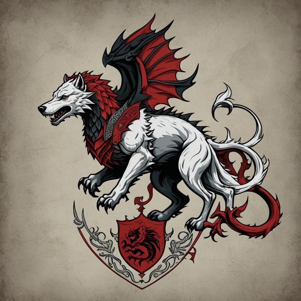 Dire Wolf and Dragon Coat of Arms in Game of Thrones Style