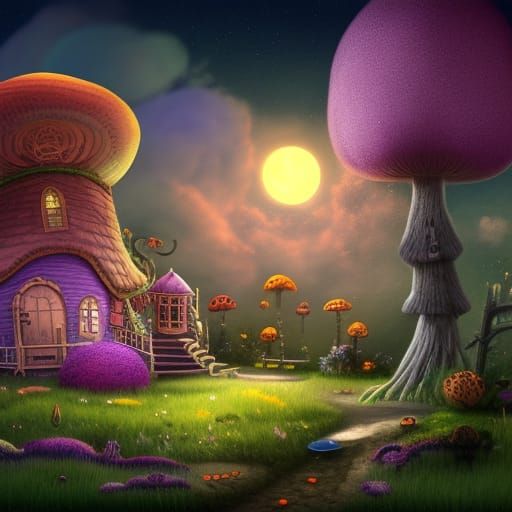 Underwater Mushroom House with Cat and Elephant, Matte Paint...
