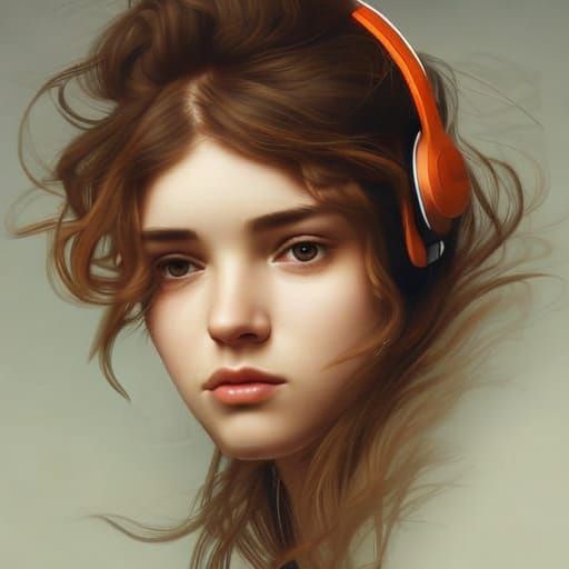 Detailed Portrait of a Girl with Headphones