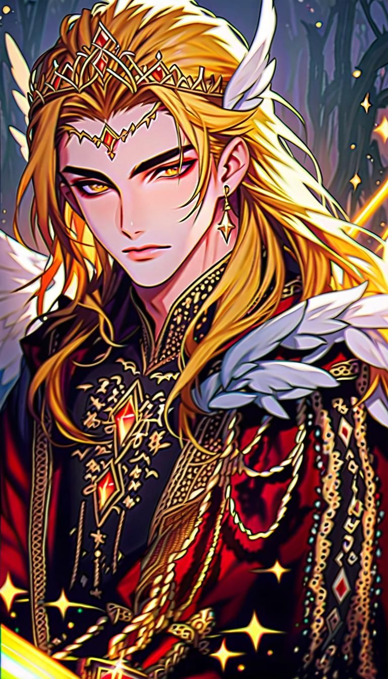 Golden Haired Angel in Red and Gold Robes