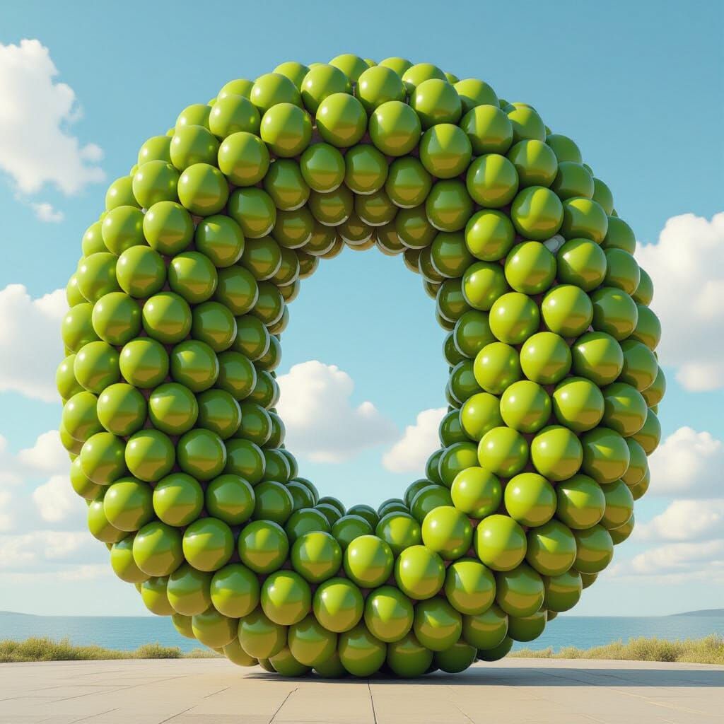 Gigantic Olive O Made of Olives in Surreal Style