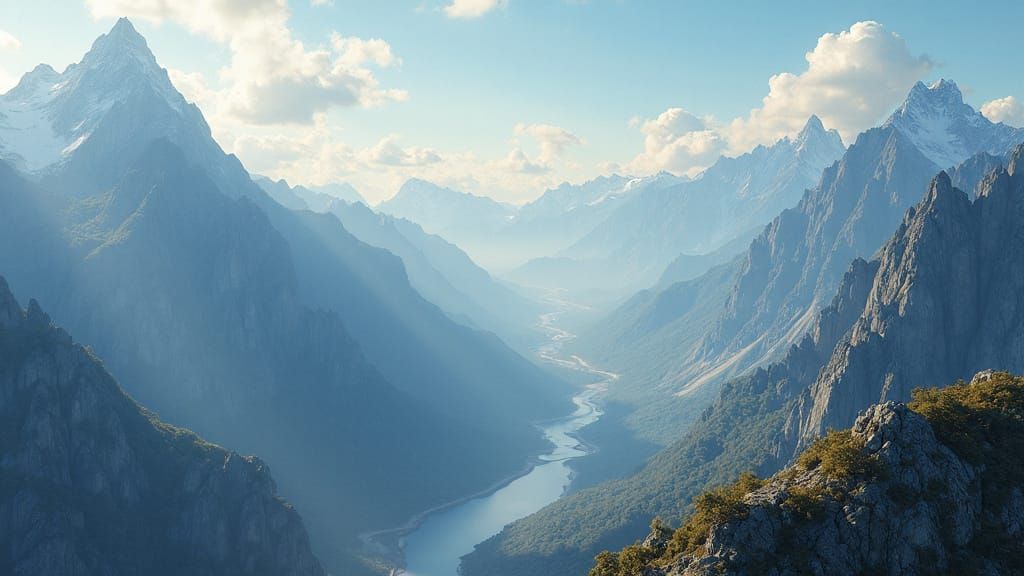 Sweeping Oil Painting of Great Dragon Peaks in Unreal Engine