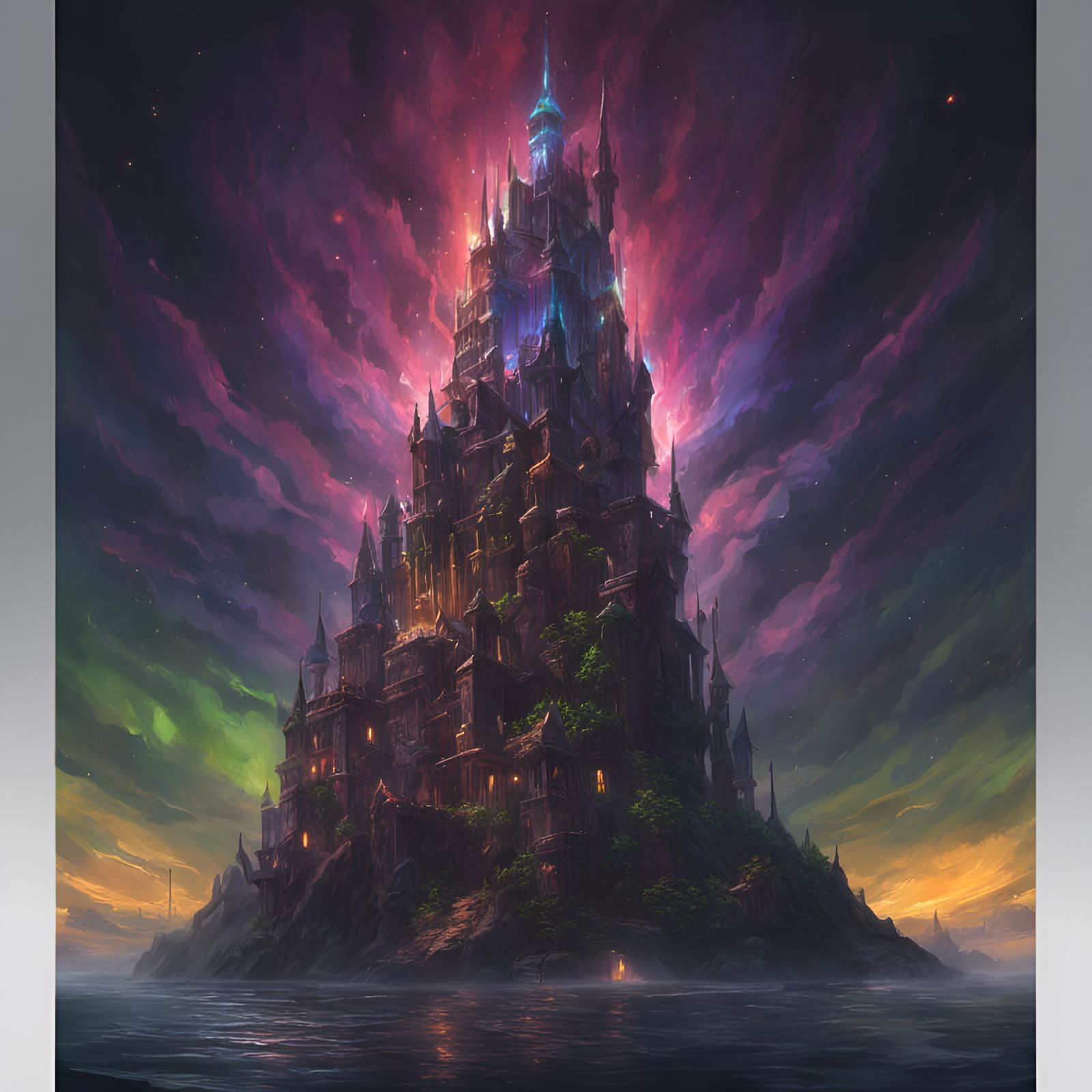 Cosmic Horror: Dark Spire in Aurora Sky