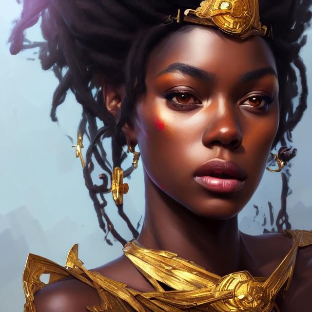 Black Gold Princess Portrait in Art Nouveau Style