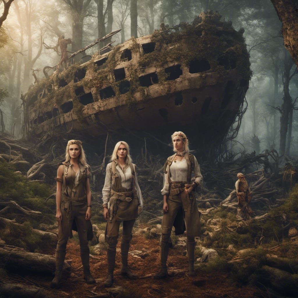 Fantasy Archeologist in Forest Ruins: Detailed Matte Paintin...