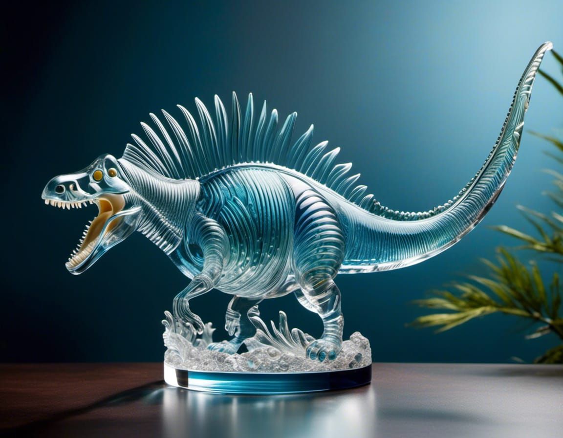 Glass sculpture of a Spinosaurus