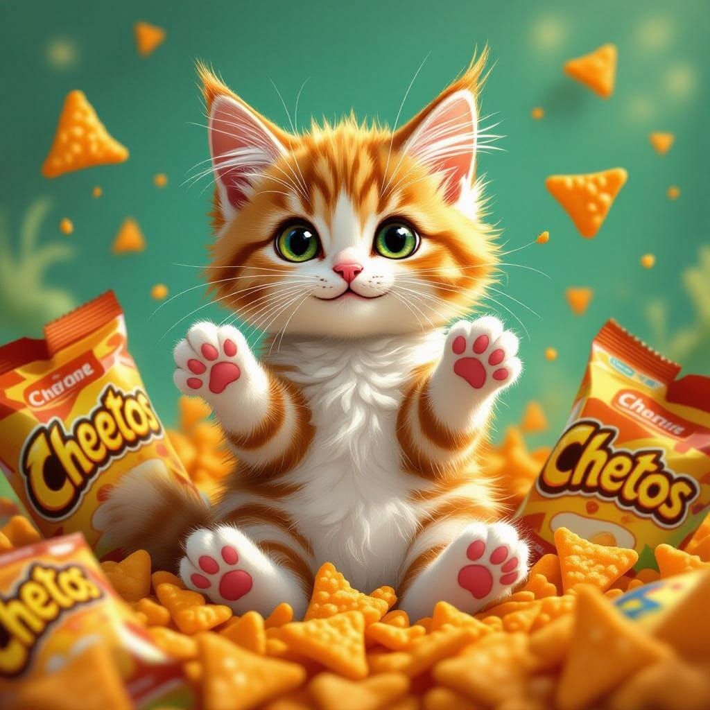 Adorable Cheesy Cat Portrait in Whimsical Style
