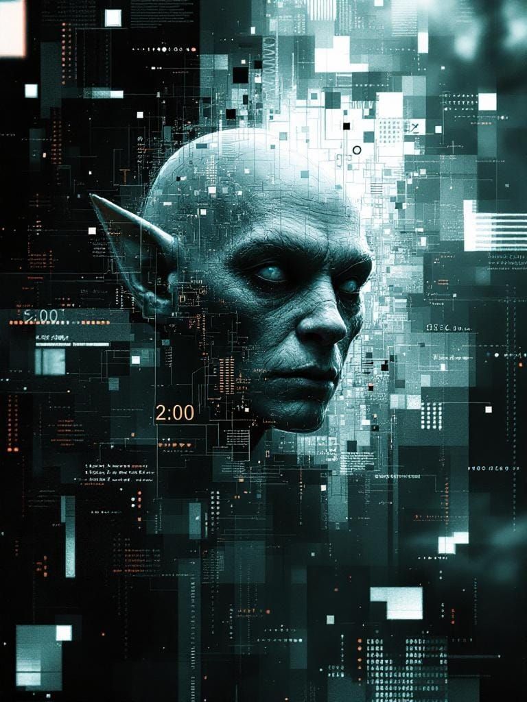 Goblin in Cyberpunk Style with Digital Artifacts