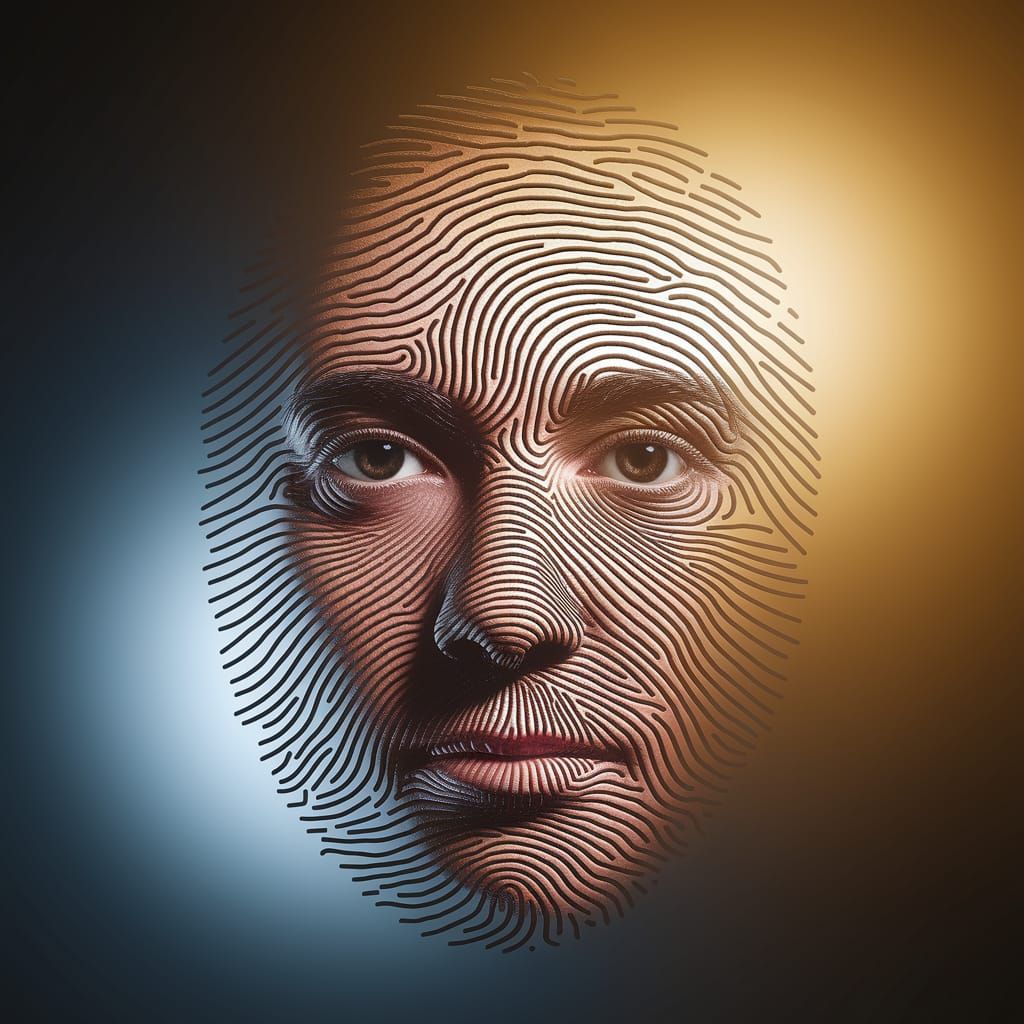 Fingerprint Face Portrait with Ethereal Glow