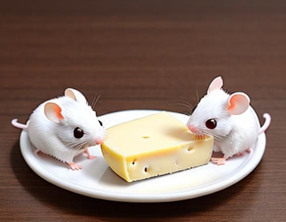 Cute Tiny White Mice Eating Cheese