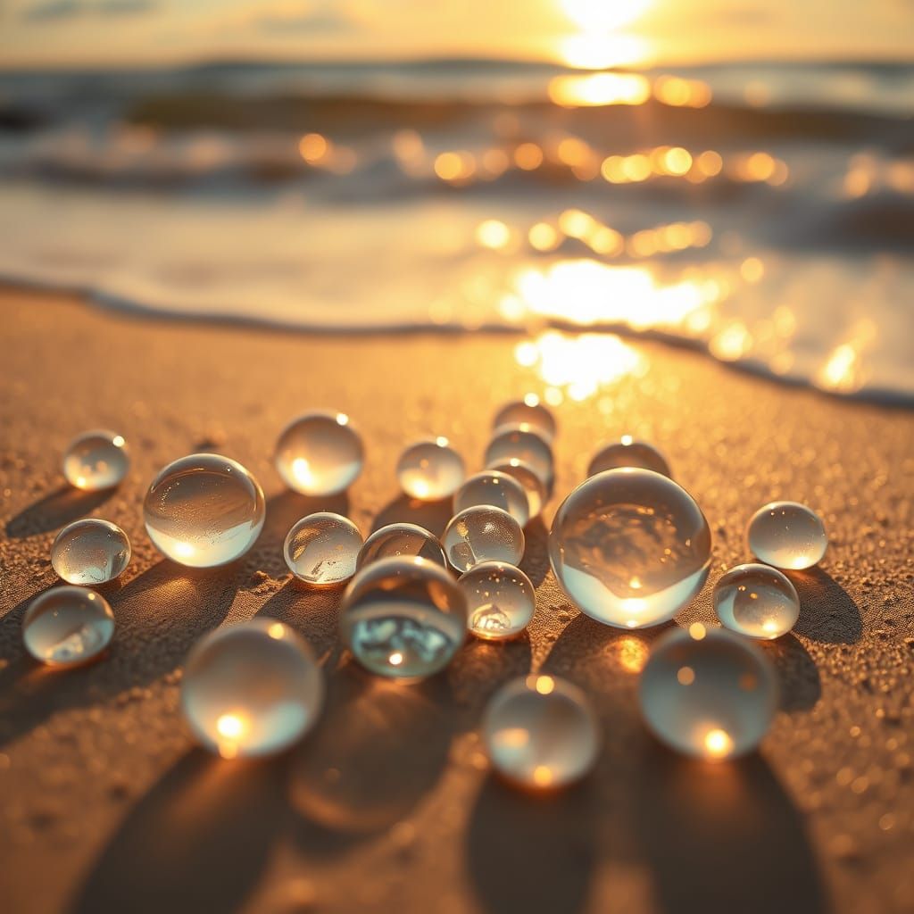 Serene Beach Glass Marbles Reflect Sunset Hues