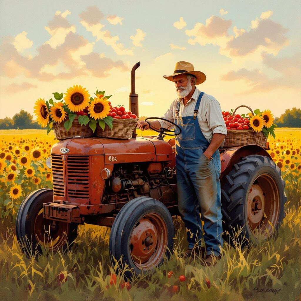 Golden Hour Farmstand in Impressionistic Style