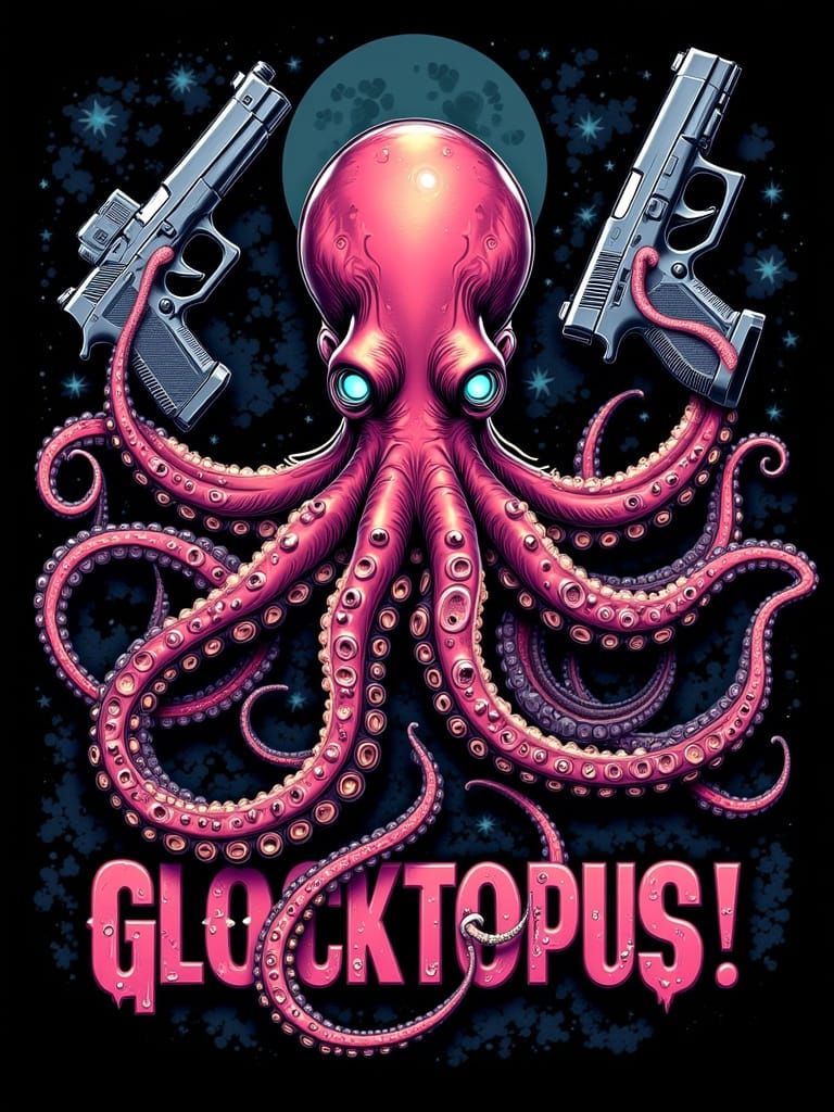 Glocktopus Action Movie Poster in Hyperreal Style