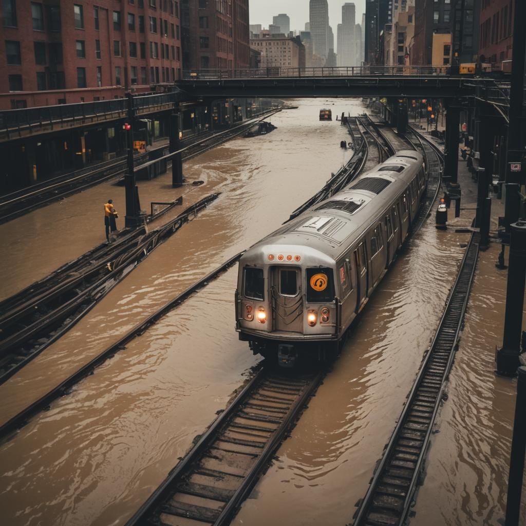 Flooded Subway: Cinematic Film Still in Manhattan